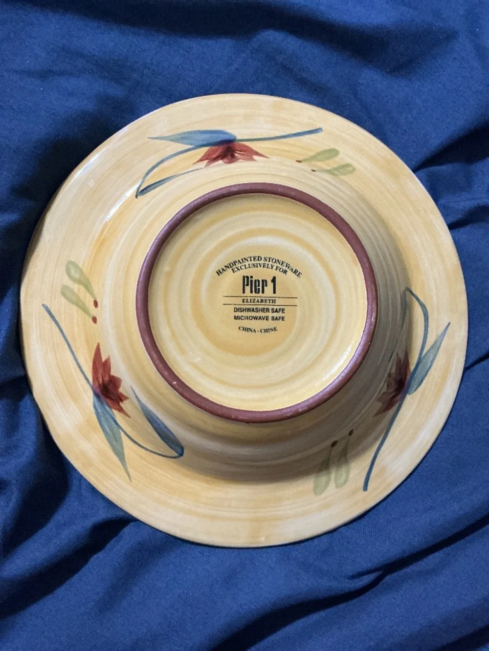 Handpainted Pier 1 Elizabeth Stoneware Bowl With Floral Design 9.5